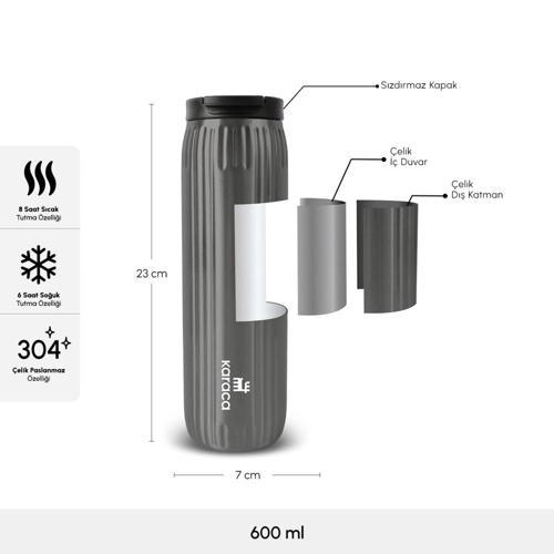 Rimo Sızdırmaz Çelik Termos 600 ml Antrasit