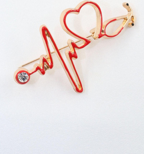 Stetoskop doktor broş. Taşlı tasarım broş. Yaka iğnesi broş. Kadın broş. Erkek broş. Broş.