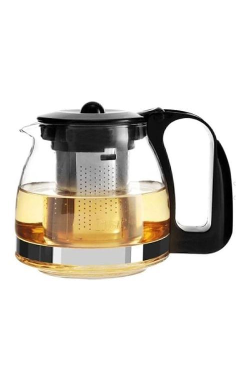 Siyah Süzgeçli Cam Demlik 900 Ml Çaycı Demliği