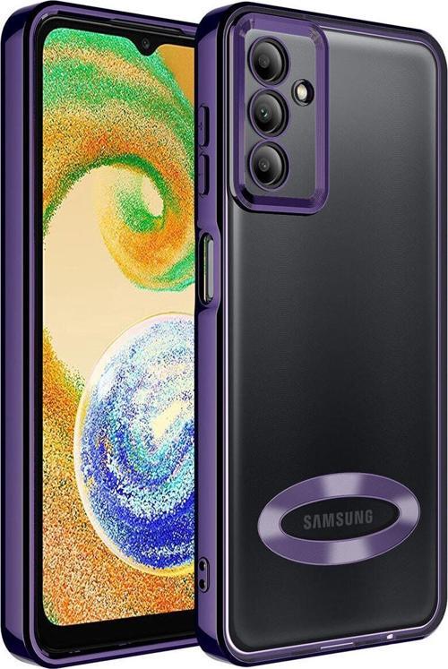 Galaxy A14 ile Uyumlu Kılıf Kamera Korumalı Logo Gösteren Colored Z-omega Derin Mor