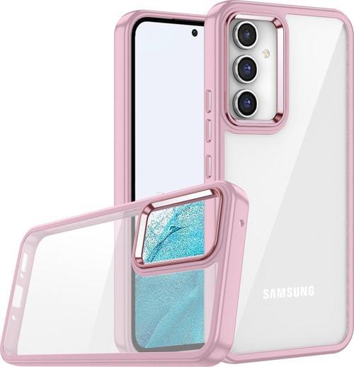 Galaxy A14 Ile Uyumlu Kılıf Kontrast Renk Tasarımlı Cynosure Kapak Rose Gold