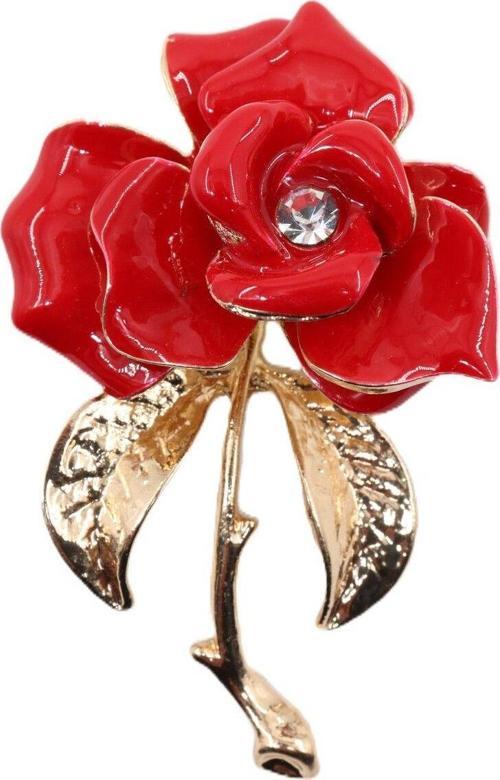 Kırmızı gül broş. Taşlı broş. Gold broş. Yaka iğnesi broş. Çiçek broş. Gül broş Erkek kadın broş.