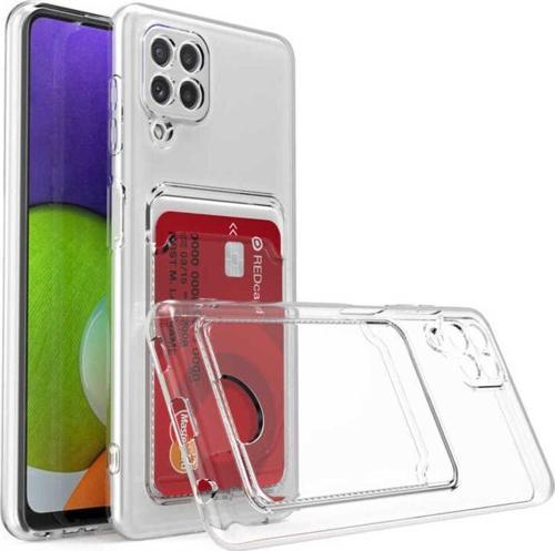 Galaxy A22 4G ile uyumlu Kılıf Şeffaf ve Pürüzsüz Kartlıklı Şeffaf Z-Setra Clear Silikon Kapak