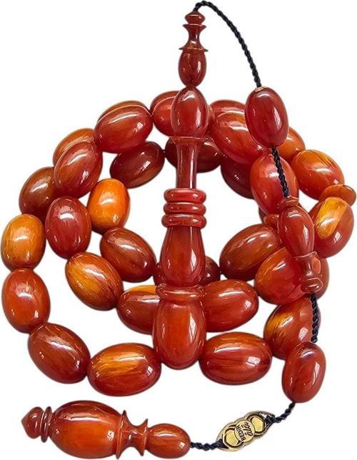 Ala Usta İşçilikli Halkalı İmame Sıkma Kehribar Tesbih Lt1356