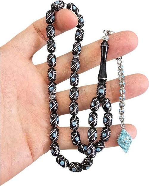 Diamond Gümüş Püsküllü Oltu Taşı Tesbih Lt1393