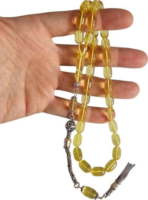 Gümüş Püsküllü Damla Kehribar Tesbih Lt1273