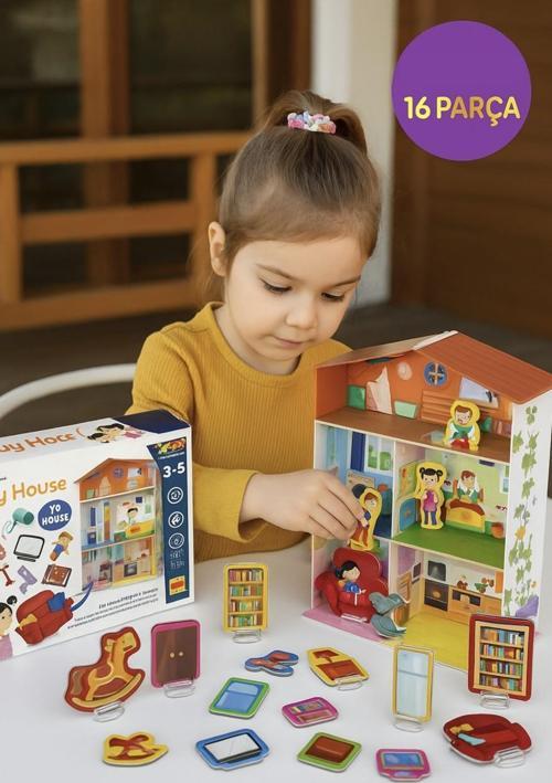Montessori 3D Oyun Evi - 15 Parça Manyetik Yerleştirme ve Öğretici Ev Seti 3-6 Yaş