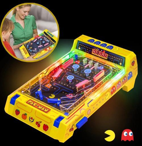 Pac-Man™ LED Işıklı Sesli Masaüstü Pinball – Elektronik Skorlu Retro Oyun Makinesi (28x14x41 cm)