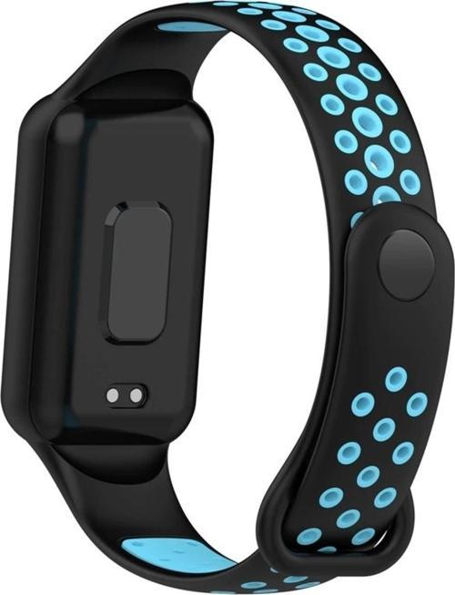 Amazfit Band 7 Ile Uyumlu Kayış Nefes Alabilen Delikli Renkli Silikon Yedek Kordon Siyah-mavi