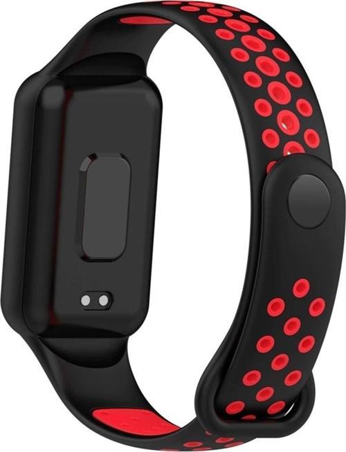 Amazfit Band 7 Ile Uyumlu Kayış Nefes Alabilen Delikli Renkli Yumuşak Yedek Kordon Siyah-kırmızı