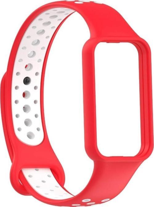 Amazfit Band 7 Ile Uyumlu Kordon Kaliteli Termoplastik Kordon N-ike Spor Delikli Kayış Kırmızı-beyaz