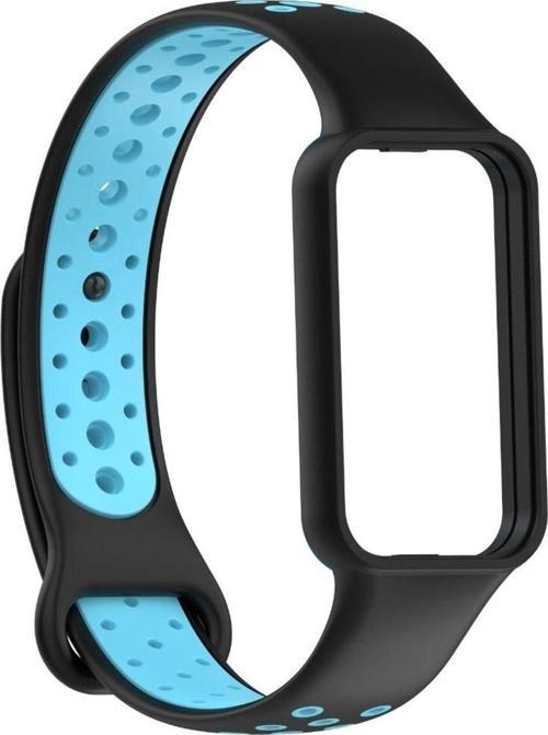 Amazfit Band 7 Ile Uyumlu Kordon Kaliteli Termoplastik Kordon N-ike Spor Delikli Kayış Siyah-mavi