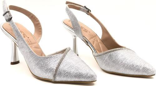 Feles Saten Şerit Taşlı Arkası Açık Stiletto Kadın Topuklu Ayakkabı