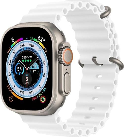 Apple Watch 3 Ile Uyumlu Okyanus Quintessential 38-40mm Kabartmalı Metal Tokalı Kordon Beyaz
