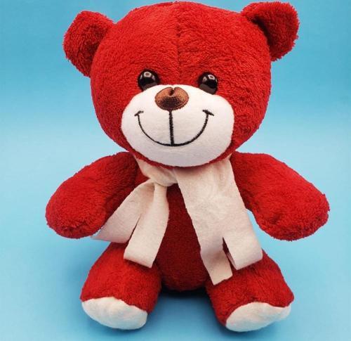 Büro Ev Ofis Hediyesi için Kırmızı Peluş Atkılı Oyuncak Ayıcık