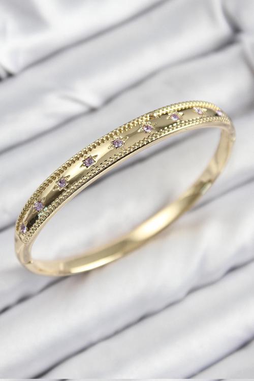 Pirinç Zirkon Taşlı Kutup Yıldızı Model Gold Renk Kadın Kelepçe - EBJ250816W37205