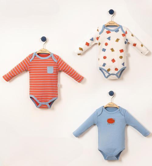 FİLLİ UZUN KOL ÜÇLÜ BODY SET Mavi