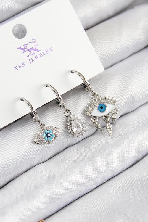 Zarif Kadın için Silver Pirinç Zirkonlu Üçlü Fatma'nın Gözü Küpe