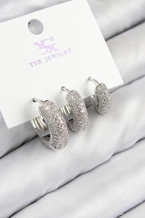 Zarif Kadın için Silver Pirinç Zirkonlu Üçlü Halka Küpe