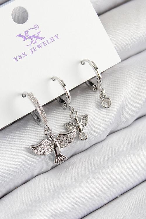 Zarif Kadın için Silver Pirinç Zirkonlu Üçlü Kuş Tarz Küpe