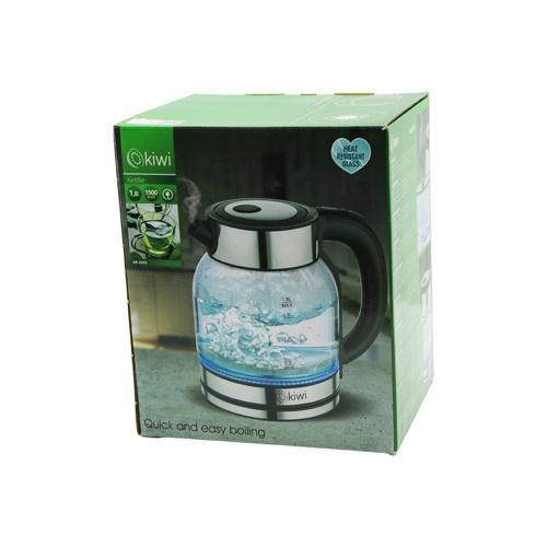 KİWİ KK-3333 SÜRAHİ MODEL CAM KETTLE SU ISITICI 1.8LT 1500W 360 DERECE DÖNEBİLEN TABAN GİZLİ RESİZTANS KROM KAPLAMA=TABA