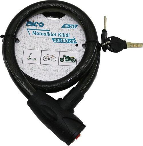 ANAHTARLI AÇ-KAPA KİLİT KAPAKLI MOTOR - BİSİKLET KİLİT ÇELİK TEL SİYAH ŞEFFAF KILIF 20MMX100CM (2818)