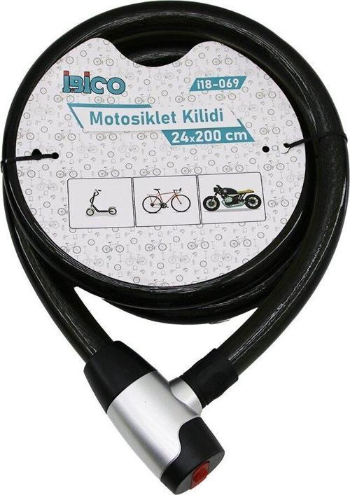 ANAHTARLI METAL KAPLAMA KAFAÇEK-İT KİLİT KAPAKMOTOR - BİSİKLET KİLİT ÇELİK TELSİYAH ŞEFFAF KILIF24MMX200CM (2818)