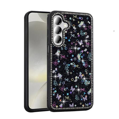 Samsung Galaxy A55 Uyumlu Kamera Korumalı Simli Taş Tasarımlı Silikon Arka Kapak