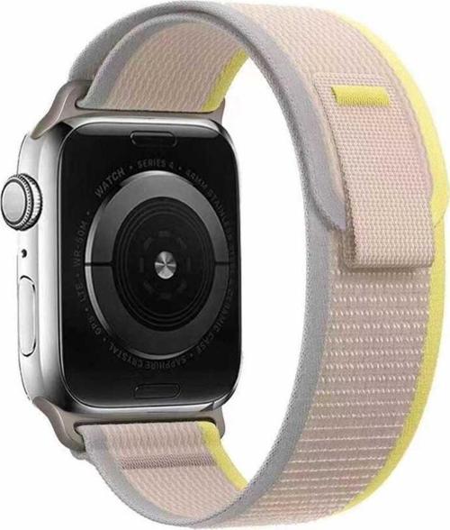 Apple Watch 7 Ile Uyumlu 45mm Kayış Hasır Örgülü First Color Efflorescence Hasır Kordon Beyaz-sarı