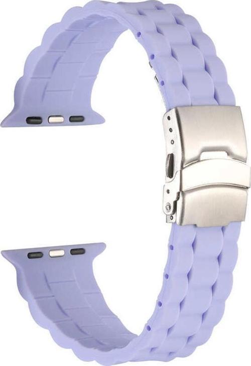 Apple Watch 7 Ile Uyumlu Kordon 41mm Metal Toka Delikli Ayarlanabilir Panoply Silikon Kayış Lila