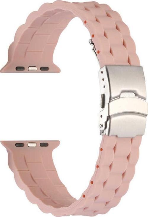 Apple Watch 3 Ile Uyumlu Kordon 38-40mm Metal Toka Delikli Ayarlanabilir Panoply Silikon Kayış Pembe