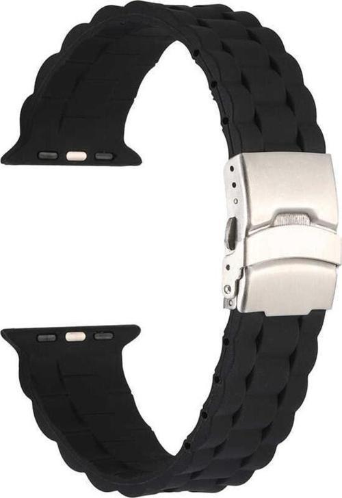 Apple Watch 3 Ile Uyumlu Kordon 38-40mm Metal Toka Delikli Ayarlanabilir Panoply Silikon Kayış Siyah