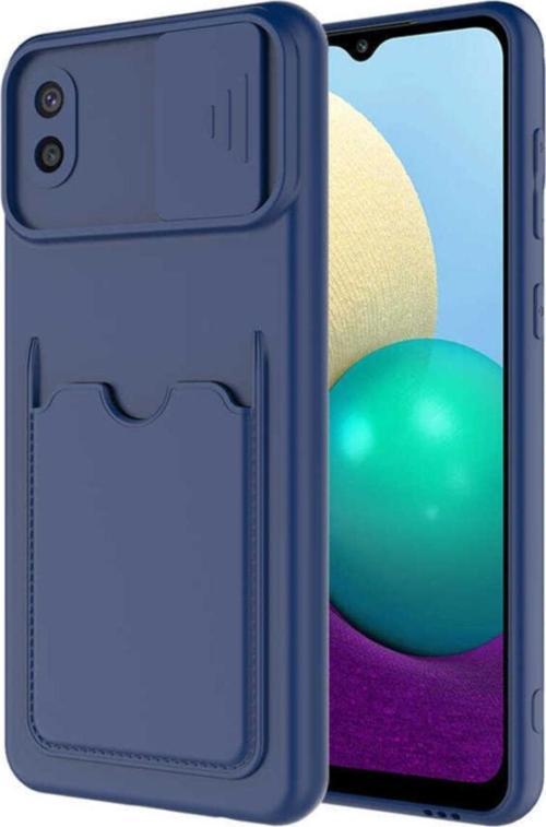 Galaxy A02 Uyumlu Kılıf Kamera Korumalı Ve Kart Gözlü Artiks Kapak Lacivert