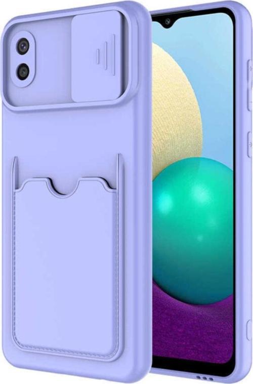 Galaxy A02 Uyumlu Kılıf Kamera Korumalı Ve Kart Gözlü Artiks Kapak Lila