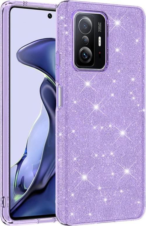 Xiaomi Mi 12t Ile Uyumlu Kılıf Simli Parlak Çift Katmanlı Shining Silikon Mor