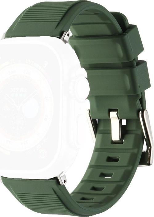 Apple Watch Ile Uyumlu 42mm Kordon Kauçuk Spor Esnek Kayış Metal Tokalı Glamour Kordon Army Green