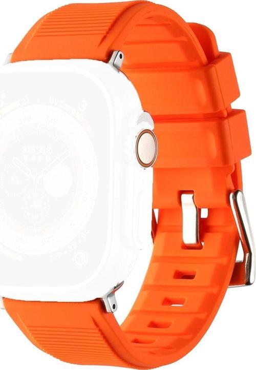 Apple Watch Ile Uyumlu 42mm Kordon Kauçuk Spor Esnek Kayış Metal Tokalı Glamour Kordon Orange
