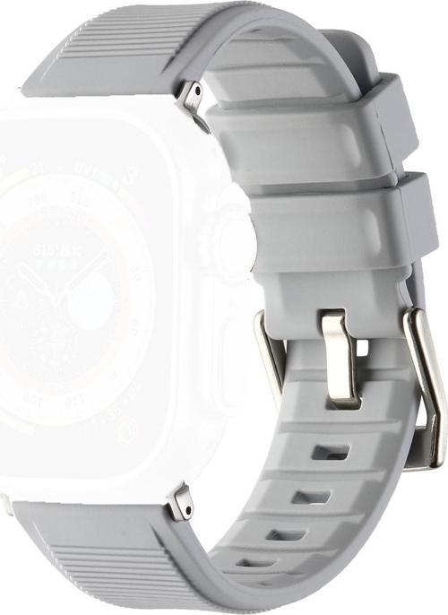 Apple Watch Ile Uyumlu 42mm Kordon Kauçuk Spor Esnek Kayış Metal Tokalı Glamour Kordon Space Gray