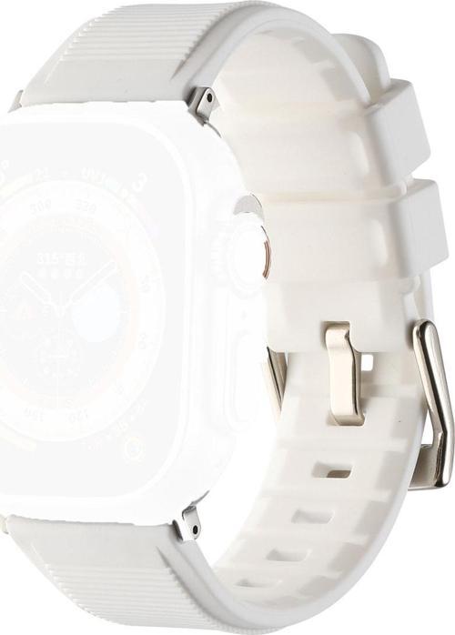 Apple Watch Ile Uyumlu 42mm Kordon Kauçuk Spor Esnek Kayış Metal Tokalı Glamour Kordon White