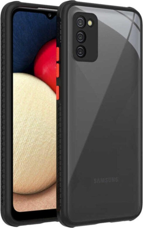 Galaxy A02s Uyumlu Lastik Desen Kenar Kamera Korumalı Arkası Şeffaf Halx Kılıf Siyah