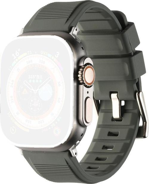 Apple Watch Ile Uyumlu 44mm Kordon Kauçuk Spor Esnek Kayış Metal Tokalı Glamour Kordon Dark Gray