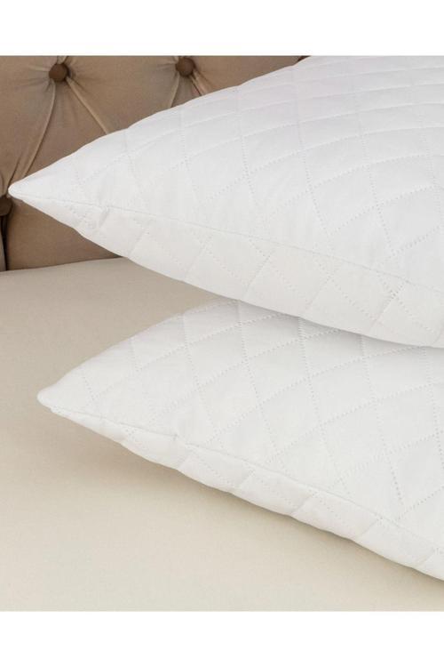 2 Li Kapitoneli Fermuarlı Yastık Koruyucu Alezi - Beyaz - 50 x 70