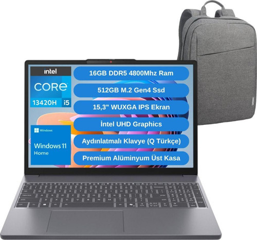 Ip Slim 3 14Irh10 Intel Core İ5 13420H 16Gb 512Gb Ssd 15.3" W11 Laptop - Lenovo Çanta Wz1