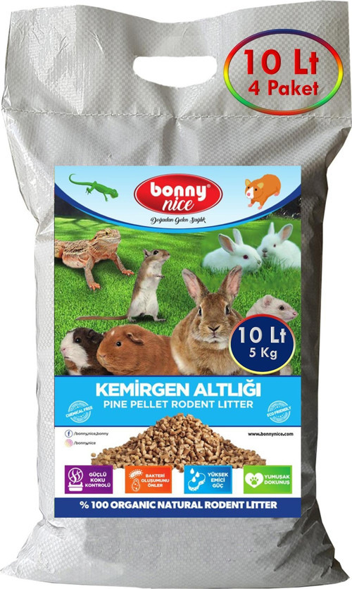 Doğal Çam Pelet Ginepig Kafes Altlığı 5 Kg 10 Lt (4 Adet)