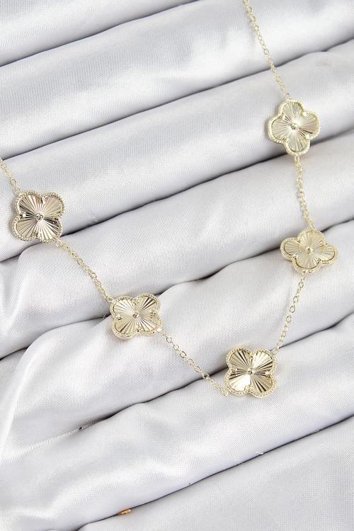 Pirinç VIP Yonca Model Gold Renk Kadın Kolye 00192
