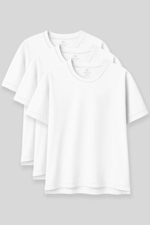 Oversize Fit Basic O Yaka 3lü Paket Beyaz Kadın T-Shirt  97285