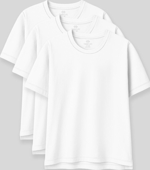 Oversize Fit Basic O Yaka 3lü Paket Beyaz Kadın T-Shirt 97285