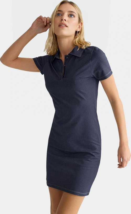 Kadın Bodycon Polo Yaka Mini Örme Elbise Pamuklu Rahat Günlük Şık Görünüm Kullanım İçin