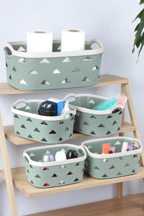 5li Dekoratif Deri Görünüm Dolap İçi Düzenleyici Saklama Kutusu Mutfak Banyo Organizer Sepet Yeşil