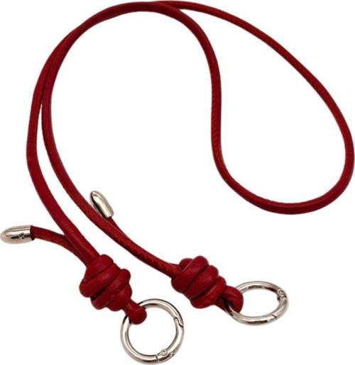 Suni Deri 5 mm Düğüm Model Tek Çanta Sapı 85 Cm (Kırmızı Renk Gümüş Metal)